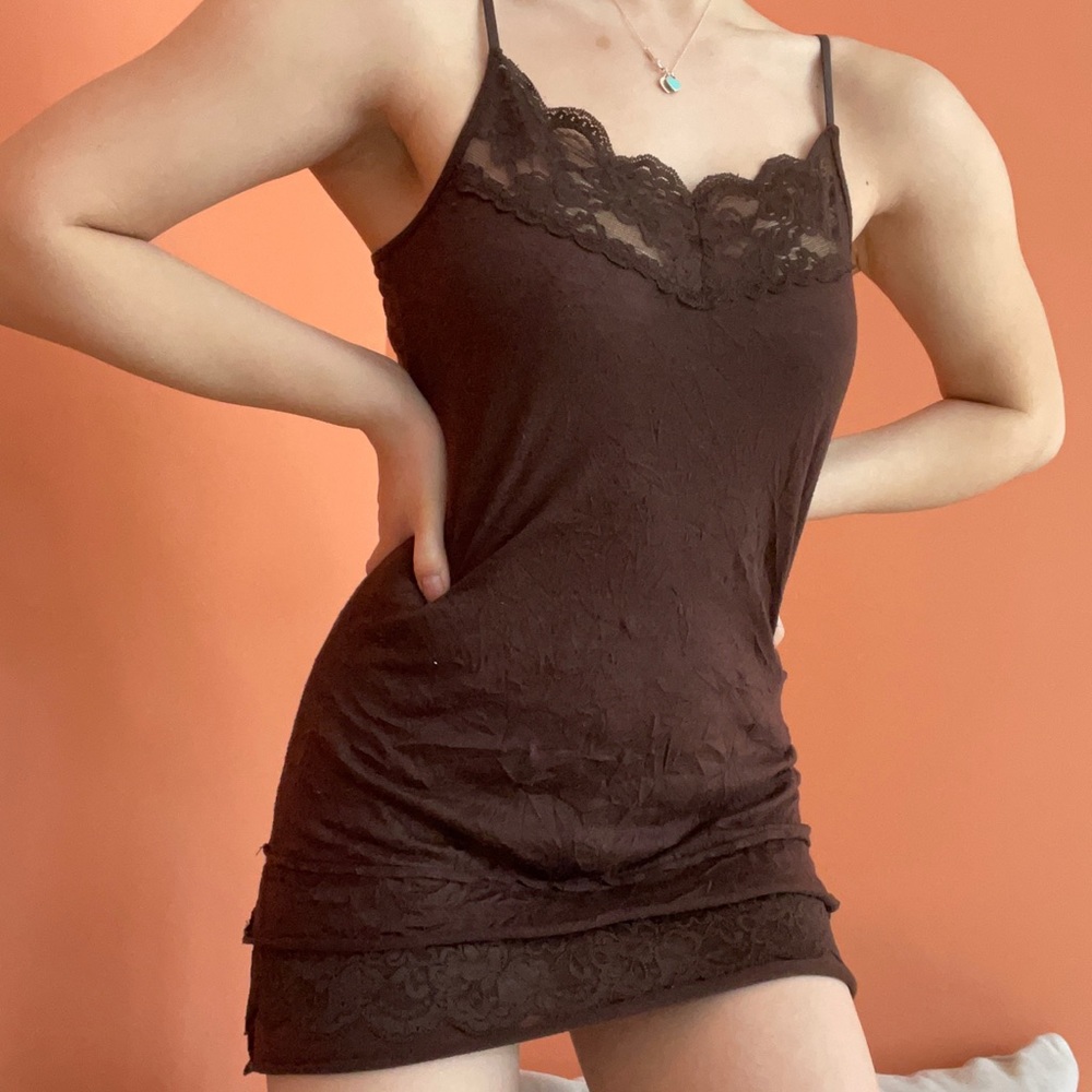 Seduction Brown Spaghetti Strap Mini Dress